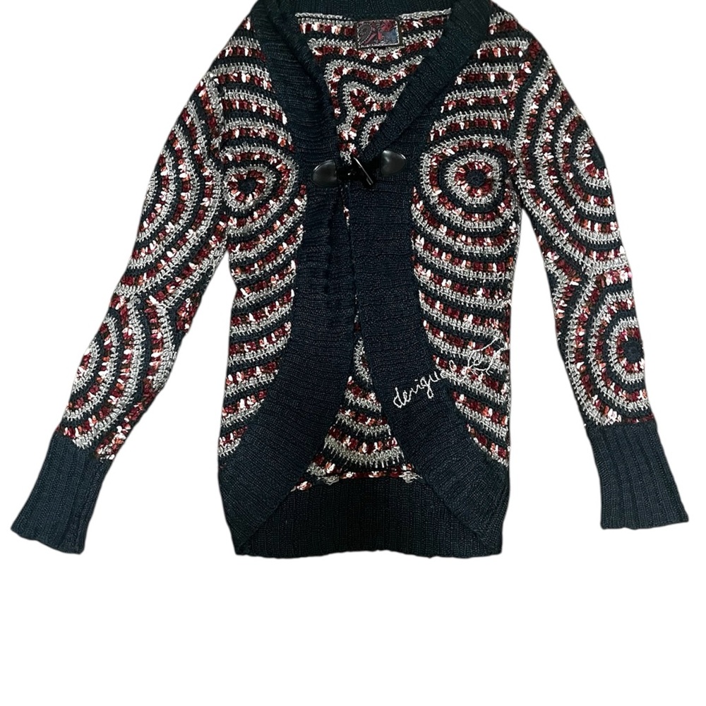 Women's Black and Red Patterned Sweater
